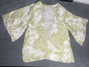 Rip Curl Green Tropical Leaf Print Open Front Kimono Size S 1188